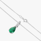 Revere emerald green pear pendant necklace, silver plated - British product