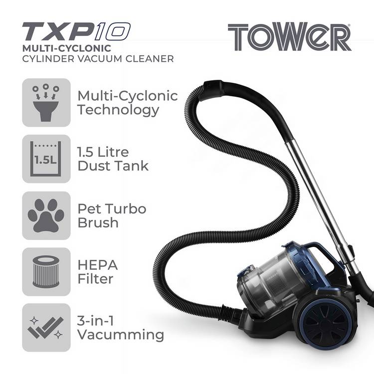Tower bagless cylinder corded vacuum cleaner - British product