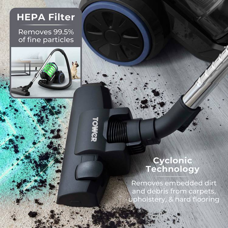 Tower bagless cylinder corded vacuum cleaner - British product