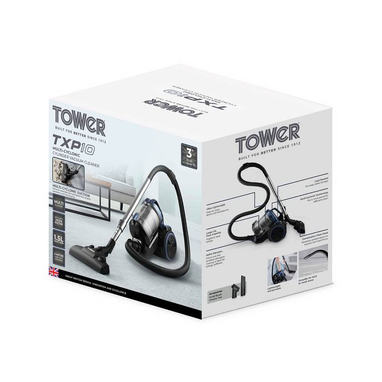 Tower bagless cylinder corded vacuum cleaner - British product
