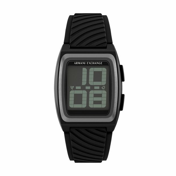 Armani Exchange AX2971 digital watch with black silicone strap (British brand)