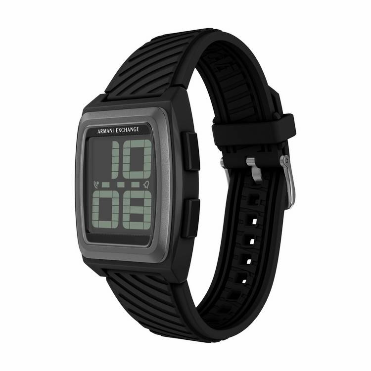 Armani Exchange AX2971 digital watch with black silicone strap (British brand)