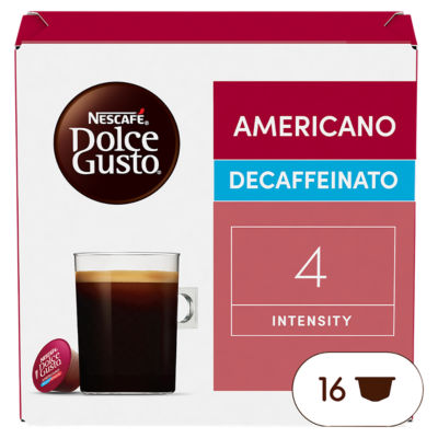 Nescafe Dolce Gusto Americano Decaffeinato coffee pods x16, imported from the UK