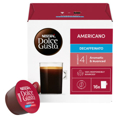 Nescafe Dolce Gusto Americano Decaffeinato coffee pods x16, imported from the UK