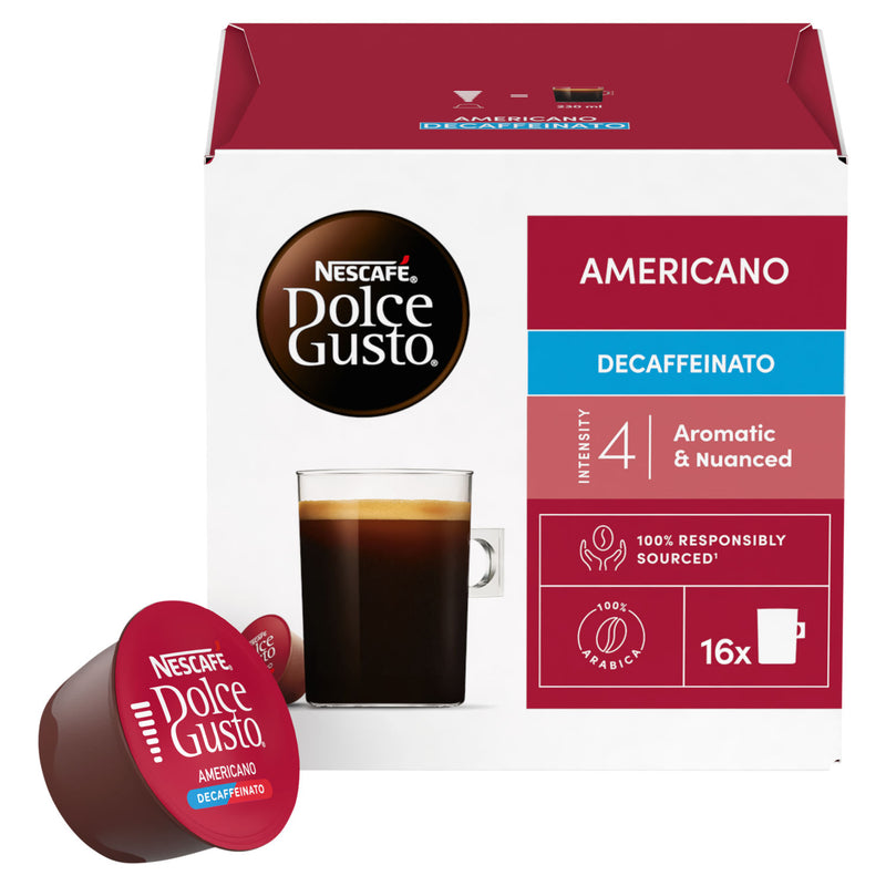 Nescafe Dolce Gusto Americano Decaffeinato coffee pods x16, imported from the UK