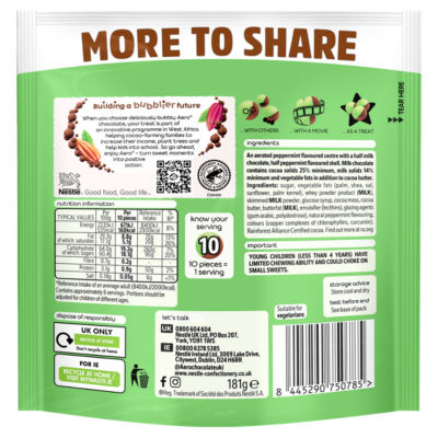 Aero peppermint milk chocolate sharing bag 181g - British product
