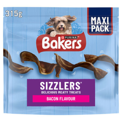 BAKERS Sizzlers bacon dog treats 315g, imported from the UK
