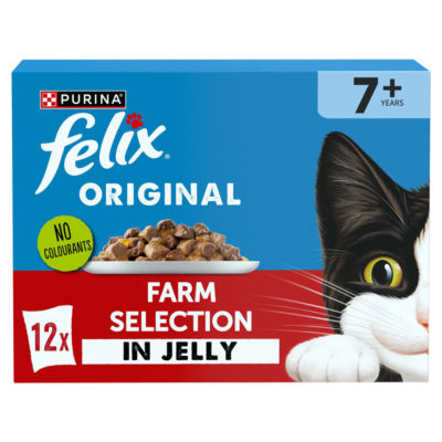 Felix Original Senior Farm Selection wet cat food 12x85g, imported from the UK