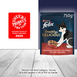 Felix Doubly Delicious beef chicken veg dry cat food 750g - British product