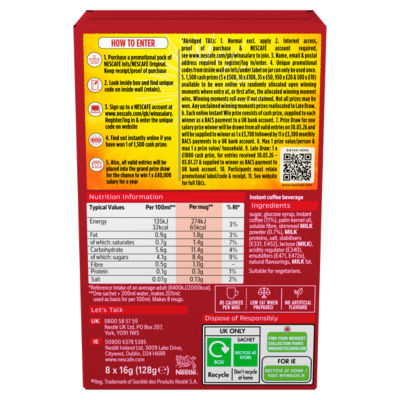 Nescafé instant coffee 3 in 1 Original 8 x 16g sachets, imported from the UK