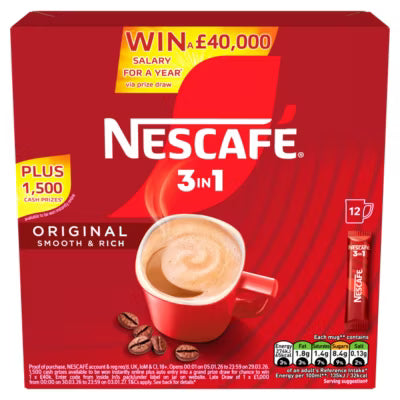 Nescafé 3in1 Instant Coffee Sachets 192g, imported from the UK
