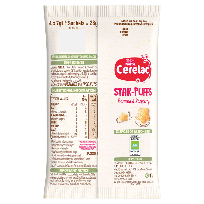 Cerelac star-puffs banana raspberry 28g baby finger food, UK version