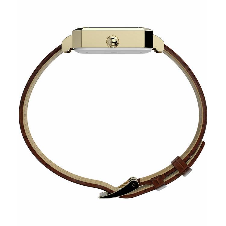 Timex women's white dial watch with brown leather strap, imported from the UK