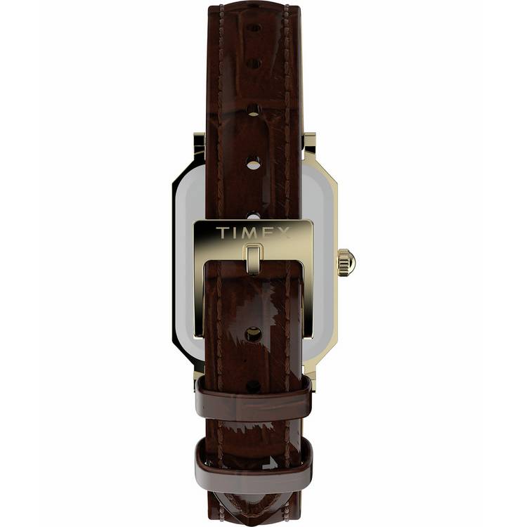 Timex women's white dial watch with brown leather strap, imported from the UK