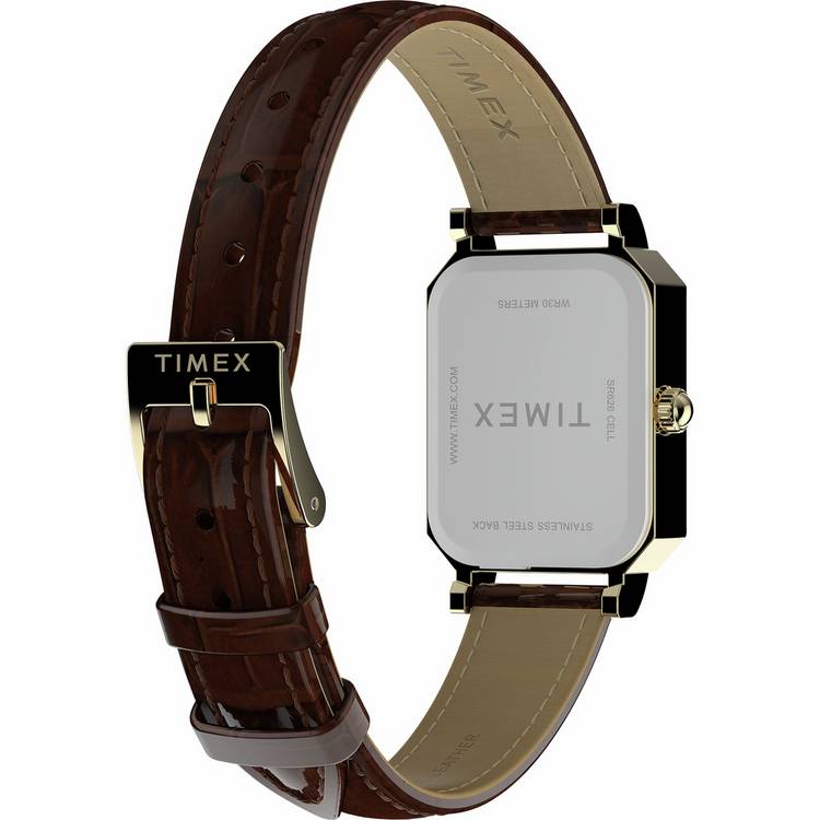 Timex women's white dial watch with brown leather strap, imported from the UK