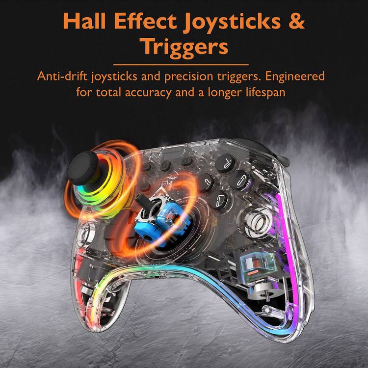 Deltaco clear RGB wireless controller for Switch 2, imported from the UK