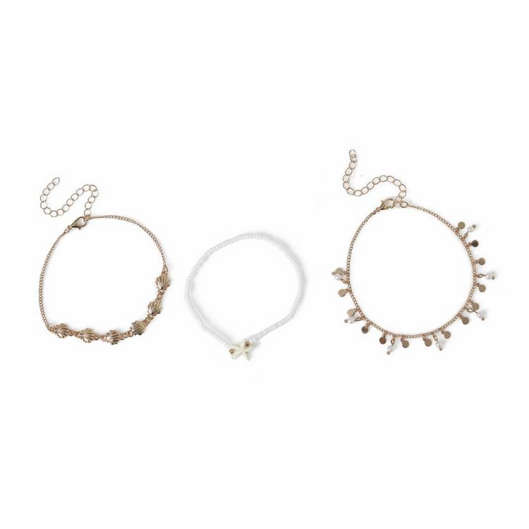 Freedom gold tone shell, bead, starfish bracelet set, UK version