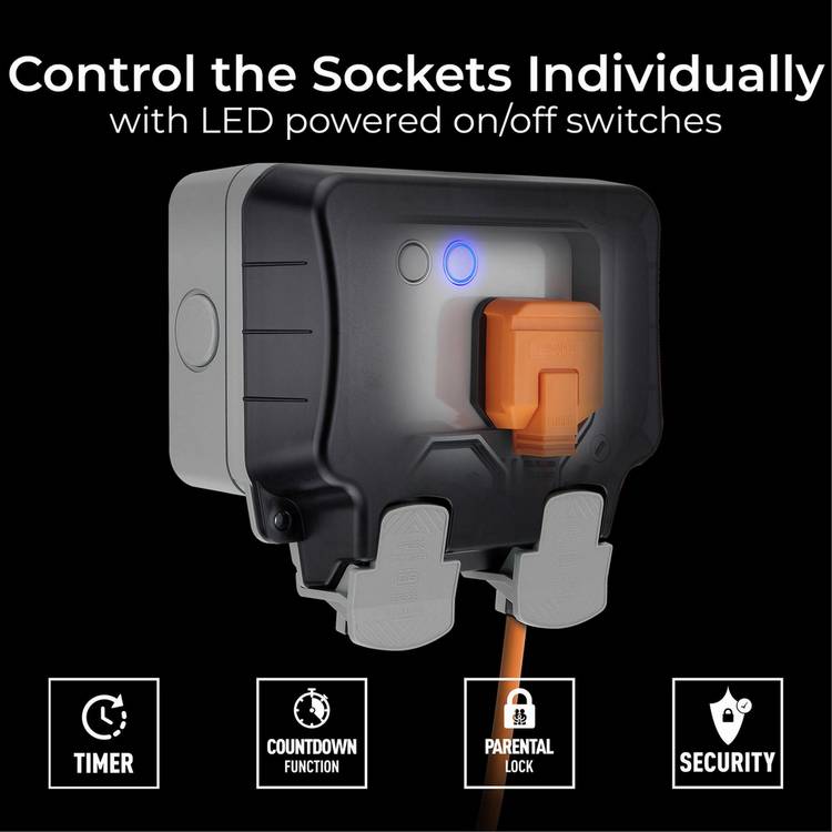 BG 2 gang smart outdoor switched socket grey, imported from the UK