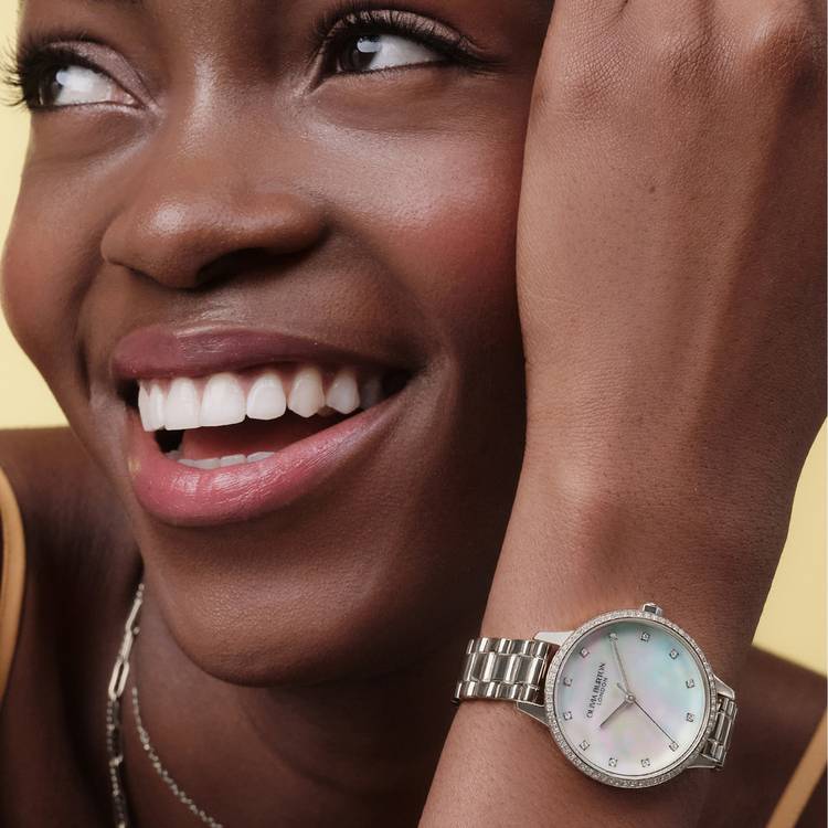 Olivia Burton pastel dial bracelet watch stainless steel crystal bezel (British brand)