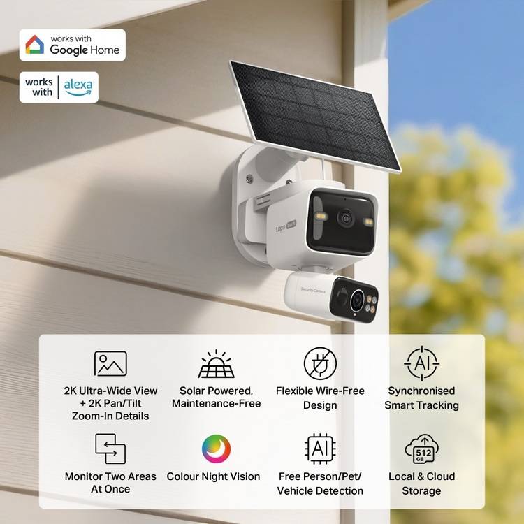 Tapo TC93D solar dual-lens security camera kit, imported from the UK