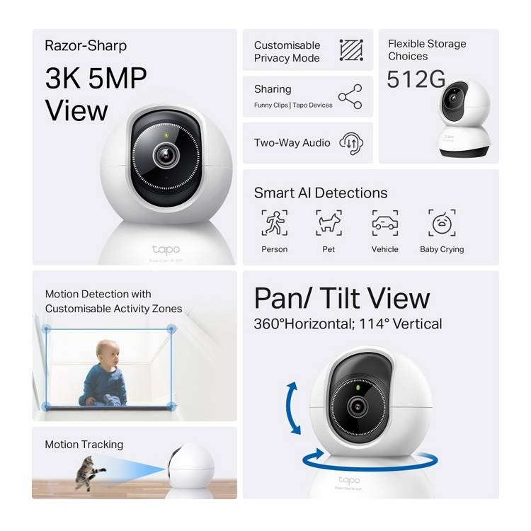 Tapo TC74 3K pan/tilt AI security camera (British brand)
