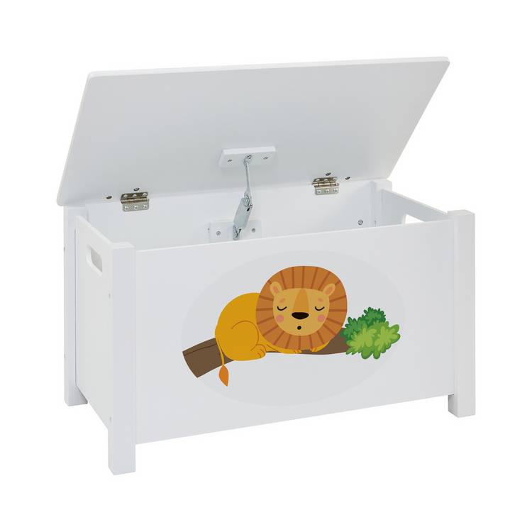 Liberty House Toys white toy box with lion decal, UK version