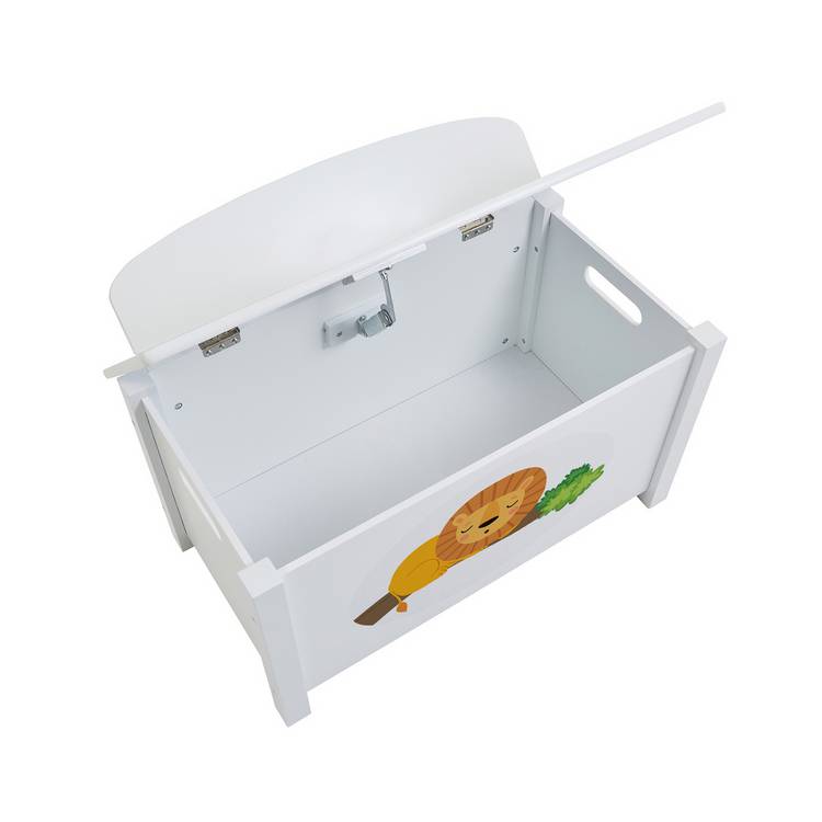 Liberty House Toys white toy box with lion decal, UK version