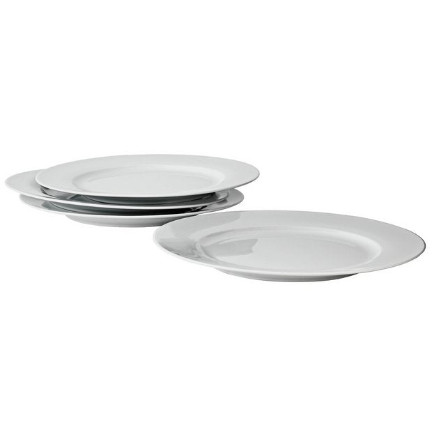 Argos Home set of 4 super white porcelain dinner plates 27cm (British brand)