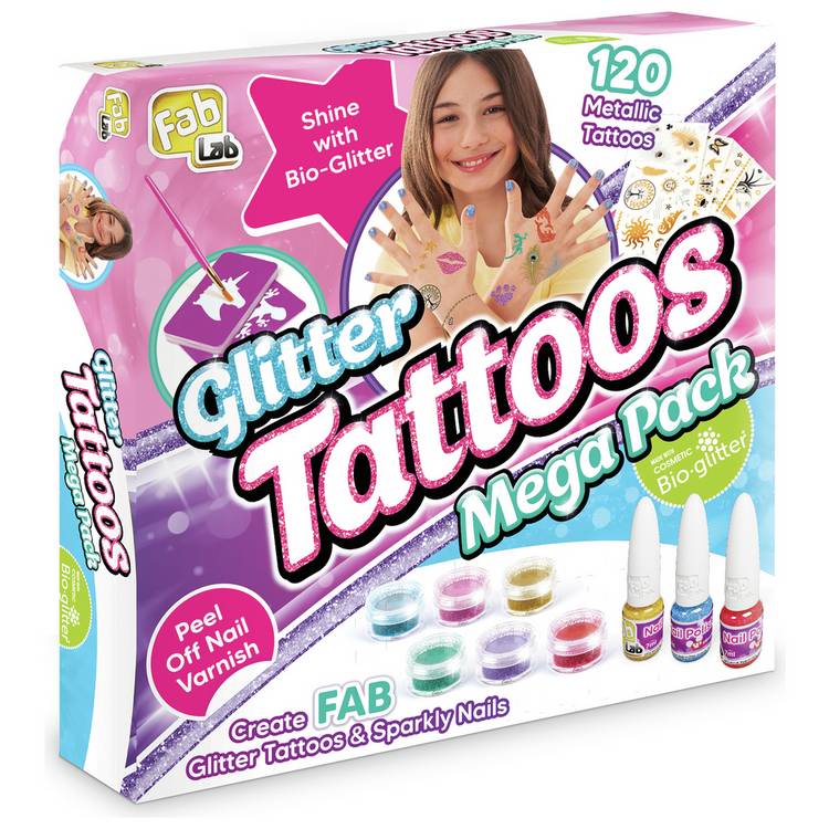 Fablab craft kit with glitter tattoos and nail polish, UK version
