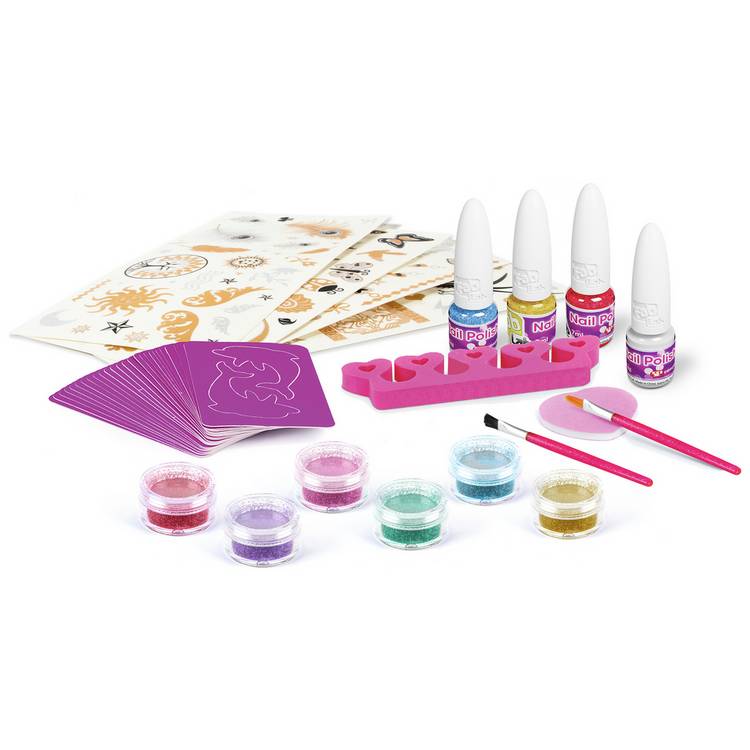 Fablab craft kit with glitter tattoos and nail polish, UK version