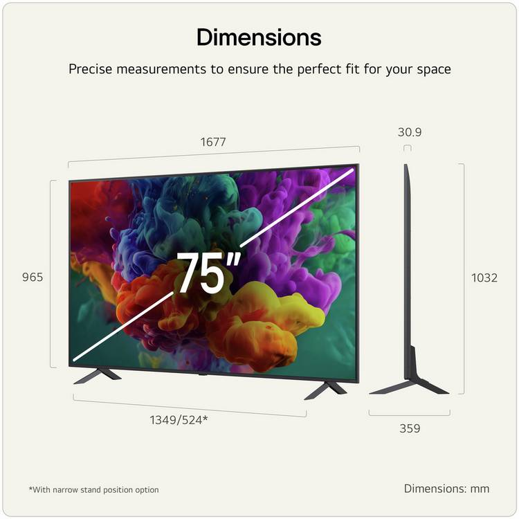LG 75 inch QNED85 Mini LED 4K UHD HDR TV, UK version