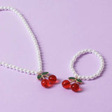 Flitzy Kids pearl beaded cherry charm jewellery set (British brand)