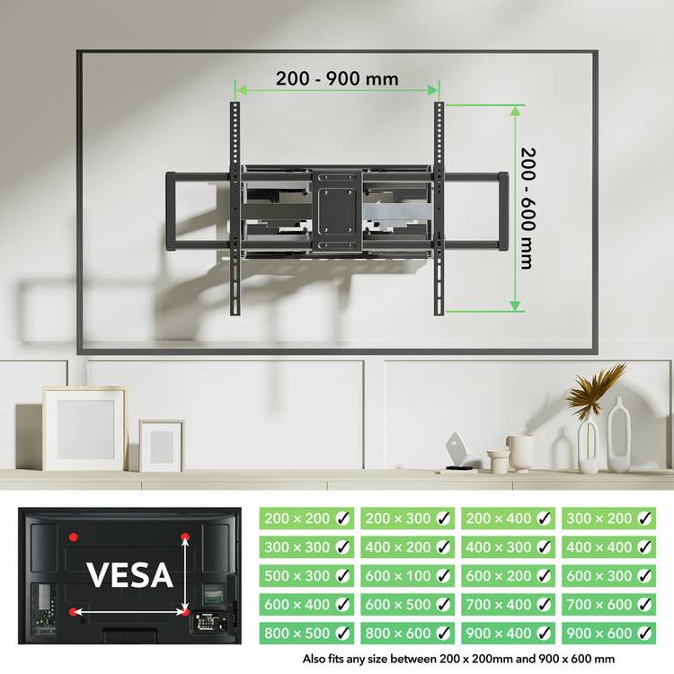 AVF multi-positional TV wall bracket black for 60-100 inch TV (British brand)