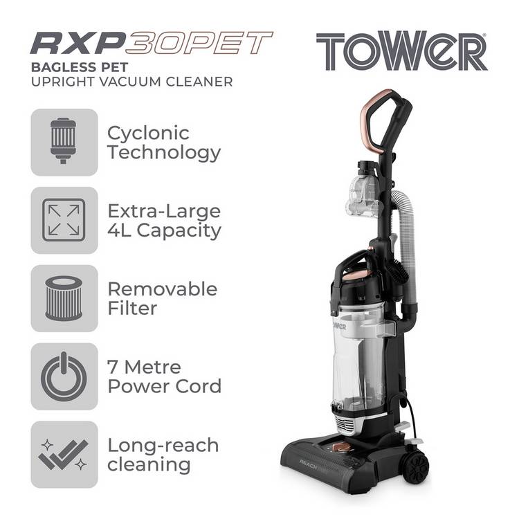 Tower pet corded bagless upright vacuum cleaner with pet tool, imported from the UK