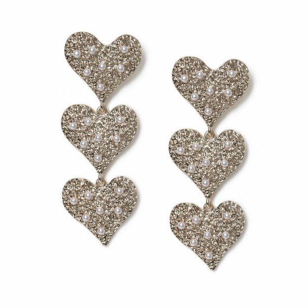 Freedom triple heart drop earrings with pearl accents (British brand)