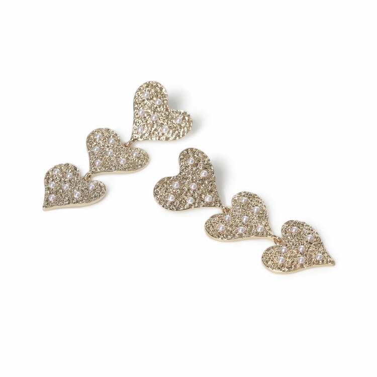 Freedom triple heart drop earrings with pearl accents (British brand)