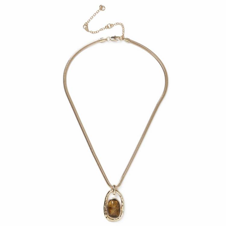 Revere pendant necklace brown stone gold tone, UK version