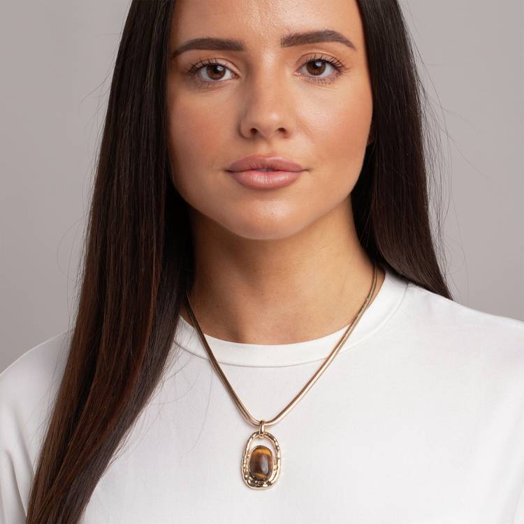 Revere pendant necklace brown stone gold tone, UK version