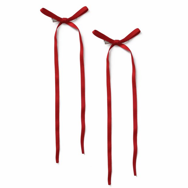 Flitzy red long ribbon hair clips pack of 2 - British product