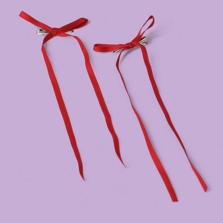 Flitzy red long ribbon hair clips pack of 2 - British product