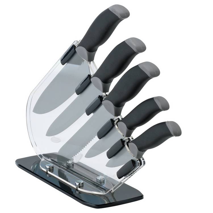 Argos Home 5 piece sloping knife block set black grey, imported from the UK