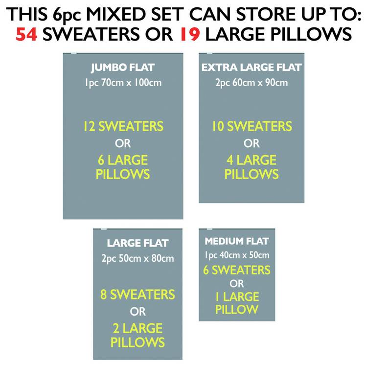 Protect & Store mixed vacuum storage bags 6 piece set, imported from the UK