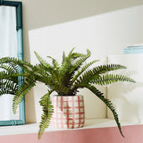Artificial green fern in gingham ceramic pot 33cm (British brand)