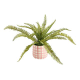 Artificial green fern in gingham ceramic pot 33cm (British brand)