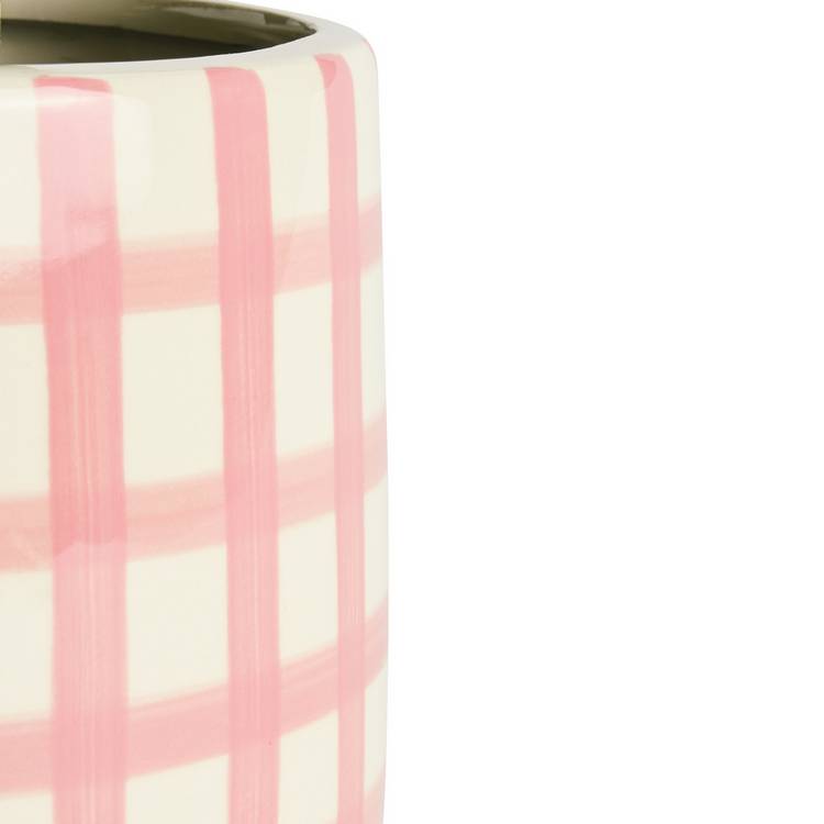 Artificial green fern in gingham ceramic pot 33cm (British brand)