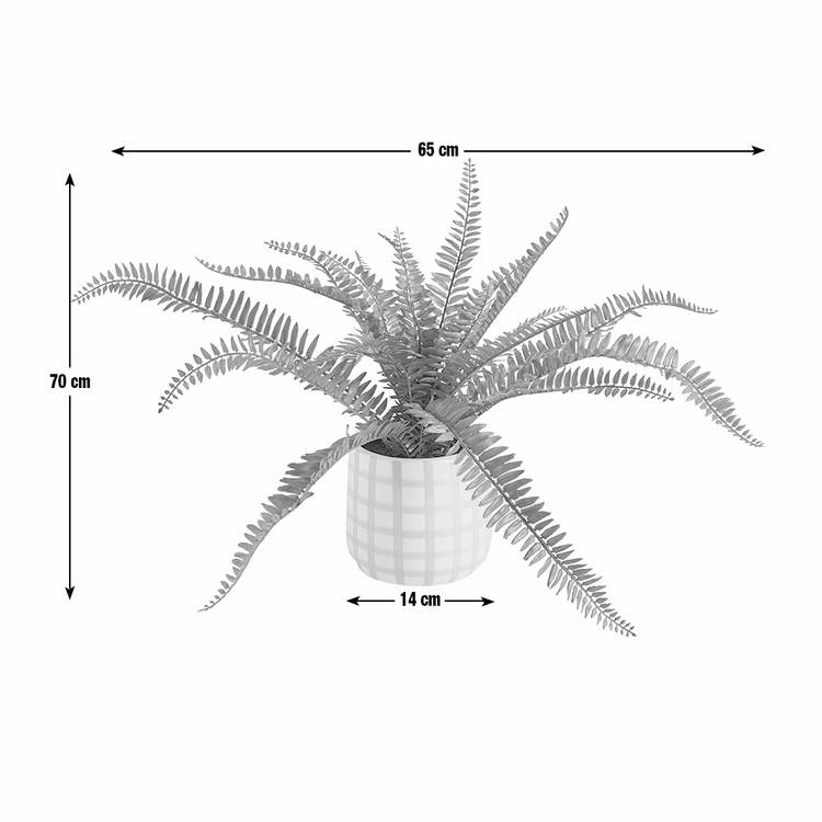 Artificial green fern in gingham ceramic pot 33cm (British brand)