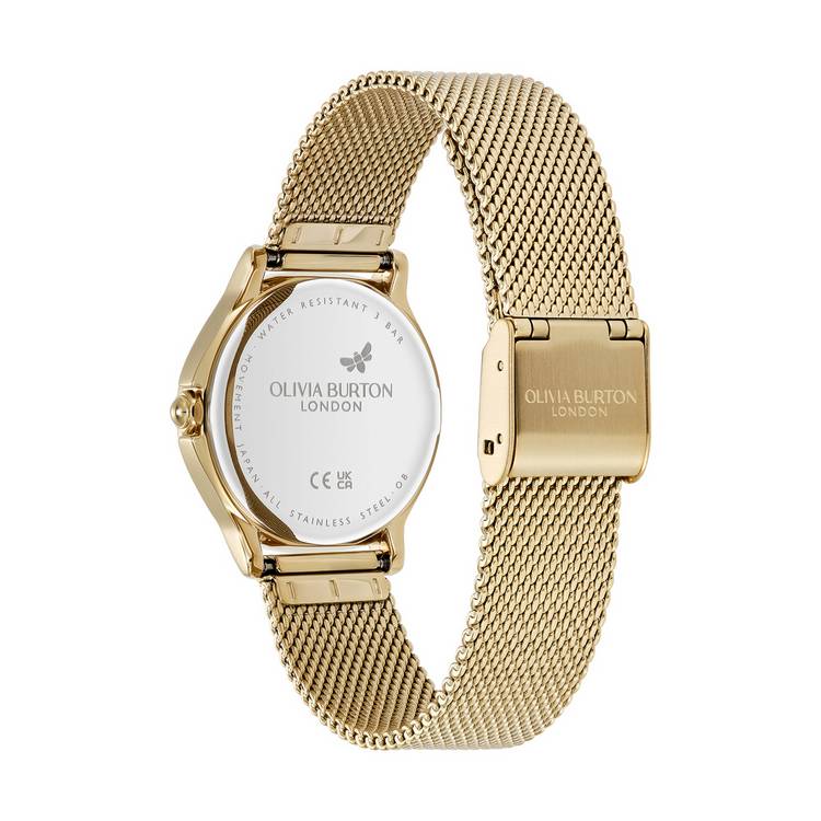 Olivia Burton watch white dial gold mesh strap 30mm - British product
