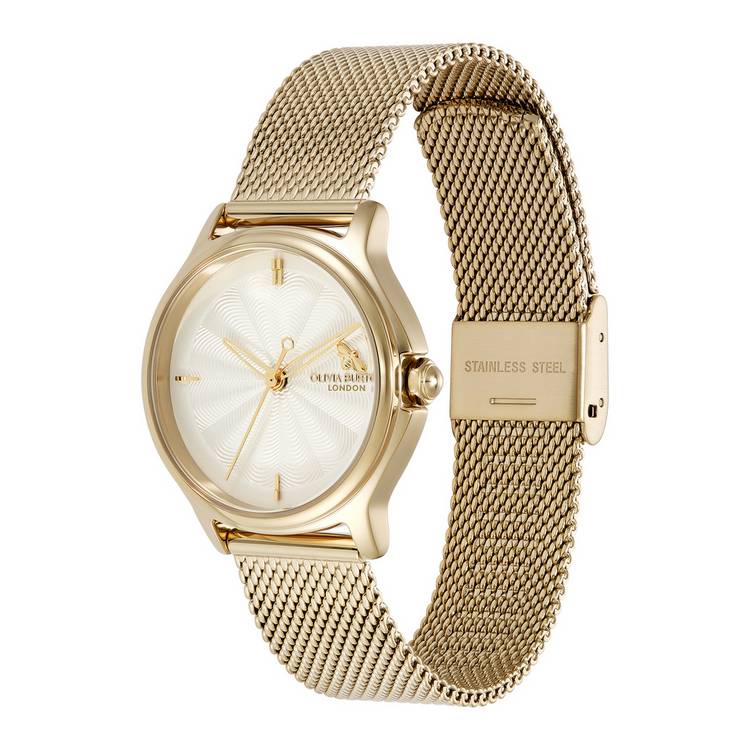 Olivia Burton watch white dial gold mesh strap 30mm - British product