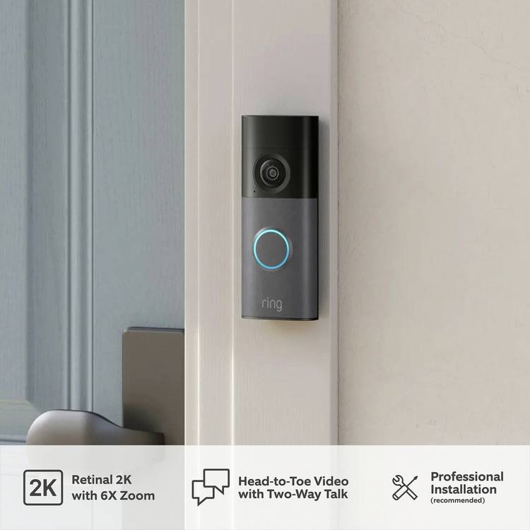 Ring Wired Video Doorbell Retinal 2K Speckled Grey (British brand)