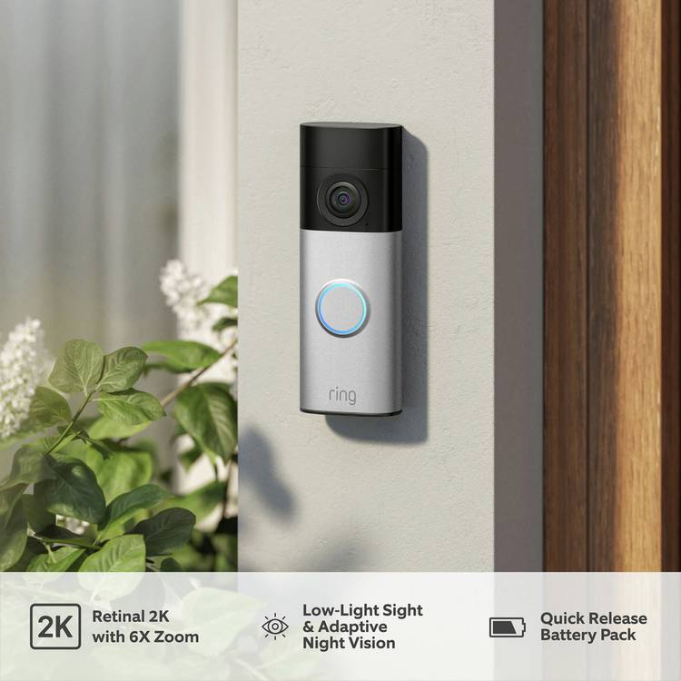 Ring Battery Video Doorbell Plus in Nickel Silver, UK version
